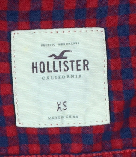 Hollister Womens Red Plaid Flannel Button-Up Shirt XS