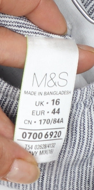 Marks and Spencer Womens Grey Striped Linen A-Line Skirt UK 16