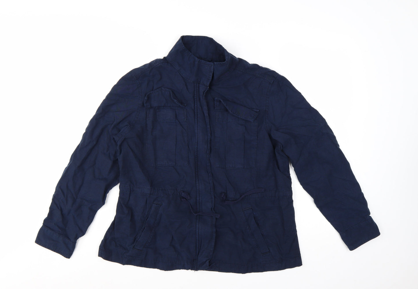 Marks and Spencer Women's Blue Military Jacket Size 14 Cotton Lyocell