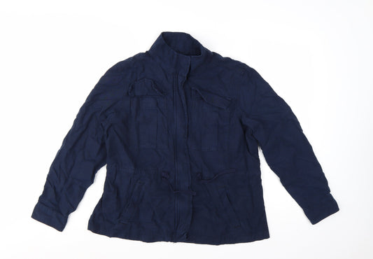 Marks and Spencer Women's Blue Military Jacket Size 14 Cotton Lyocell