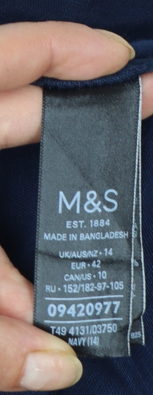 Marks and Spencer Women's Blue Military Jacket Size 14 Cotton Lyocell