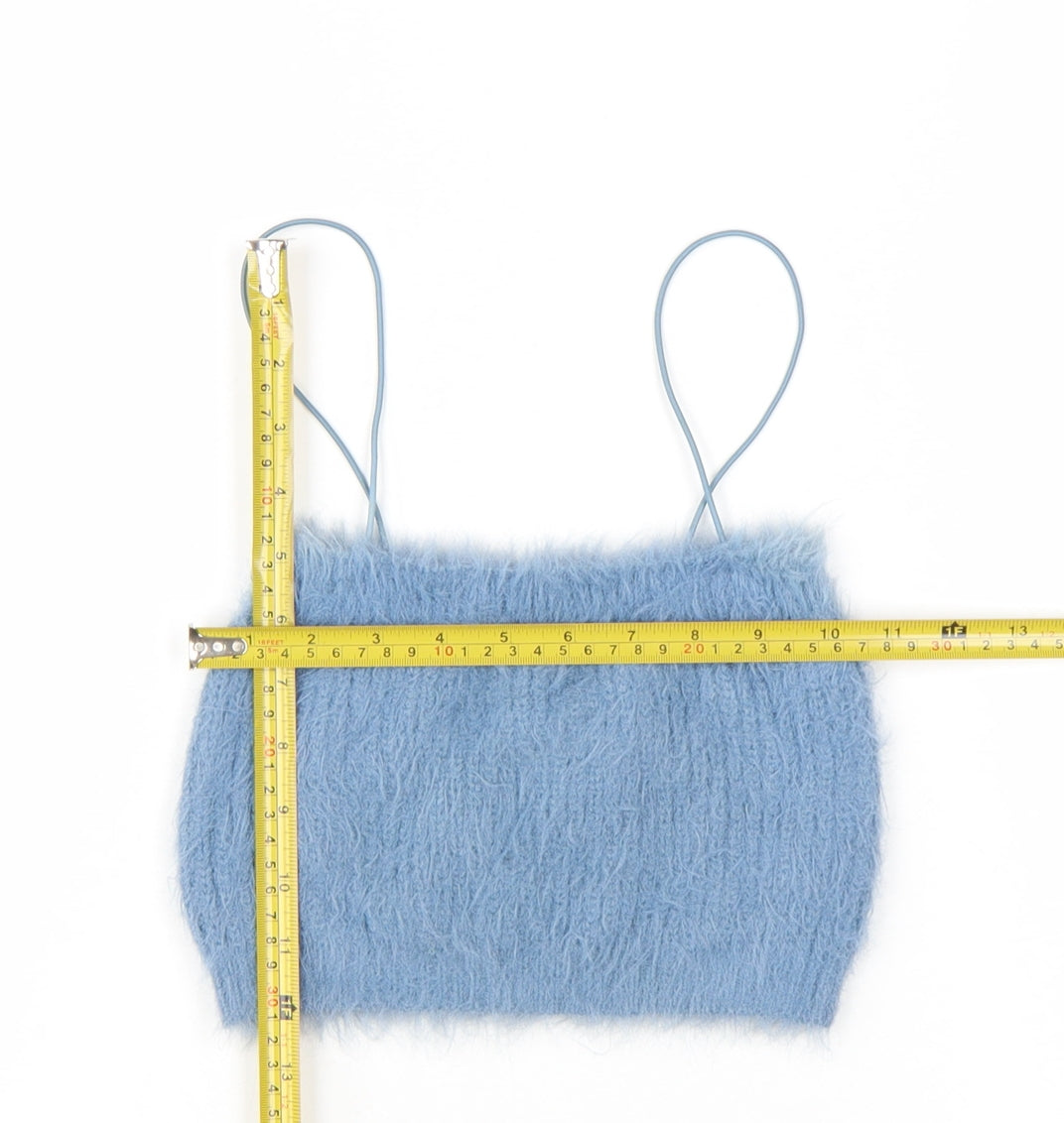 Zara Women Blue Fuzzy Camisole Tank Top Size S Knit Spaghetti Strap