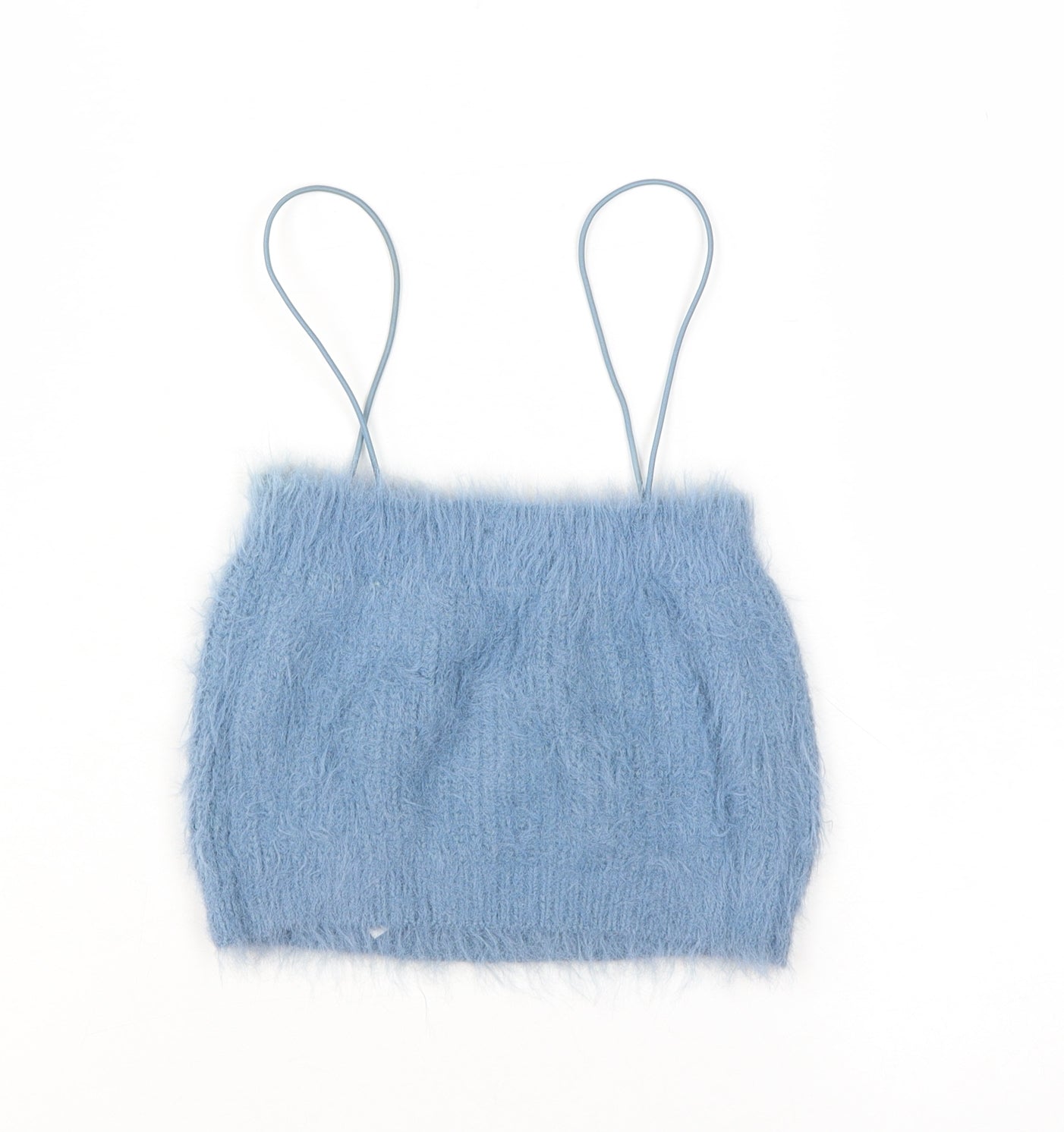 Zara Women Blue Fuzzy Camisole Tank Top Size S Knit Spaghetti Strap