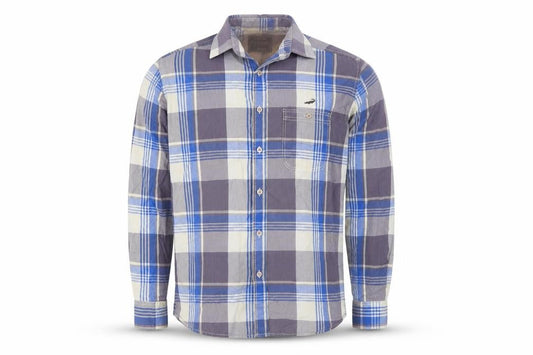 Crocodile Men's Blue Check Cotton Long Sleeve Button-Up Shirt L