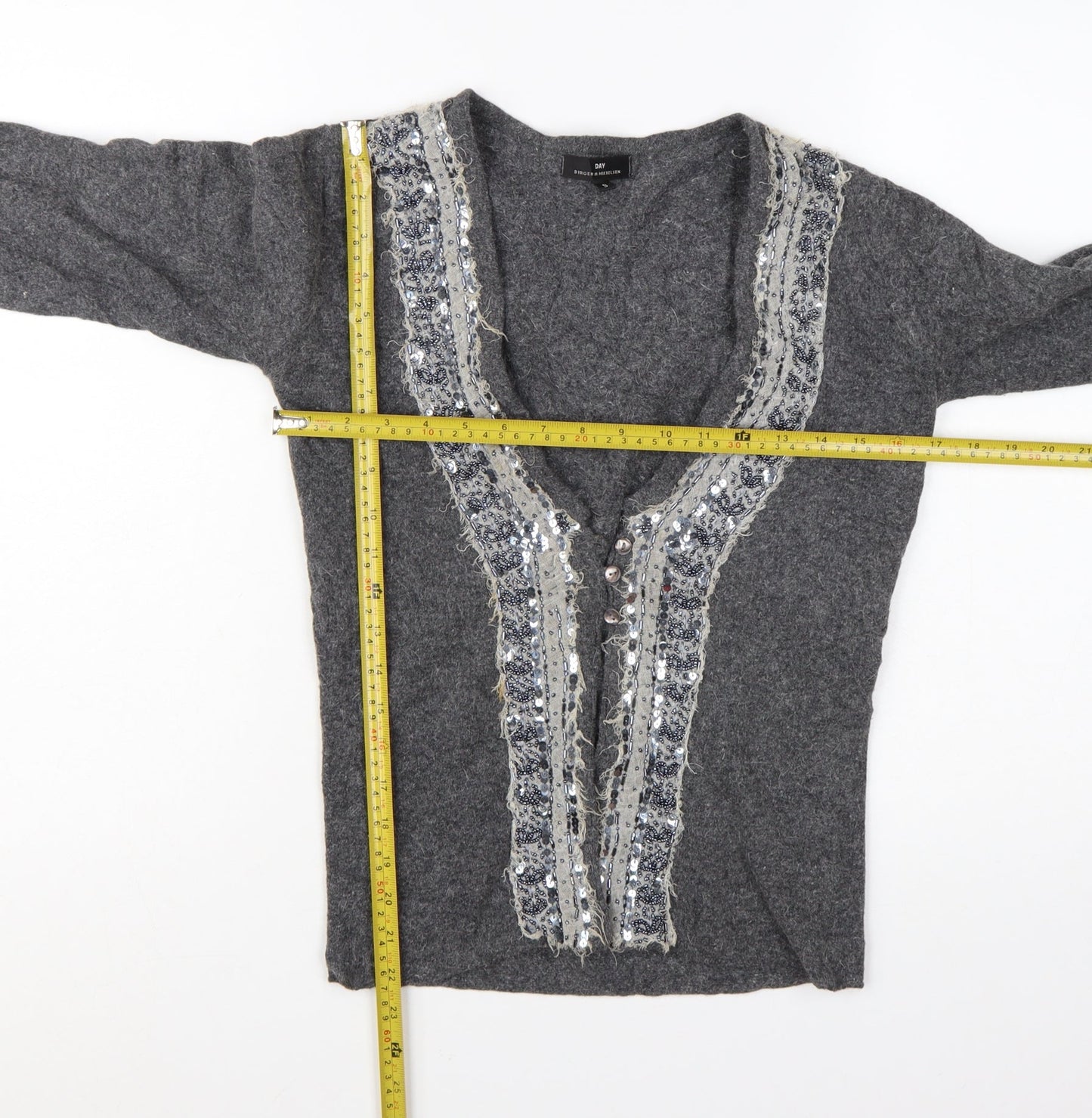 Day Birger et Mikkelsen Women's Grey Sequin V-Neck Cardigan S