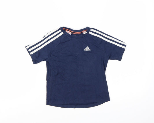 Adidas Boys Blue Short Sleeve Crew Neck Climalite Cotton T-Shirt 5-6 Years