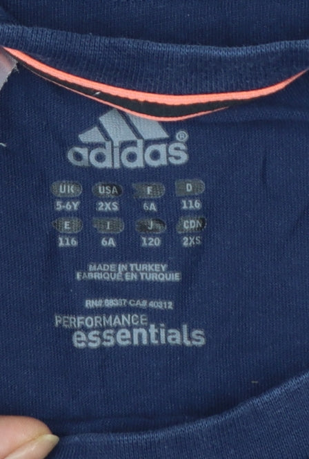 Adidas Boys Blue Short Sleeve Crew Neck Climalite Cotton T-Shirt 5-6 Years