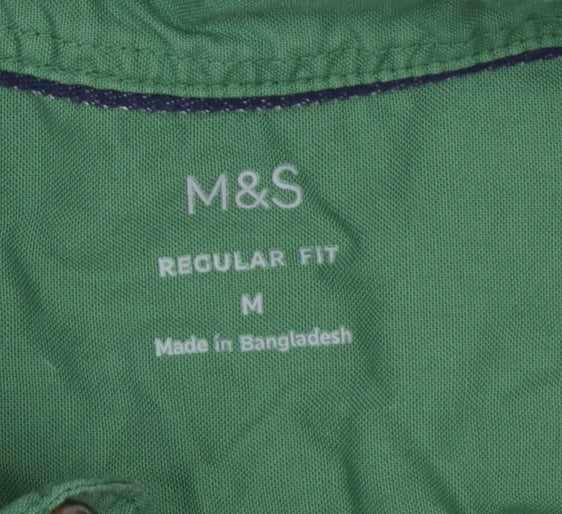 Marks and Spencer Men's Green Regular Fit Cotton Button-Up Shirt M