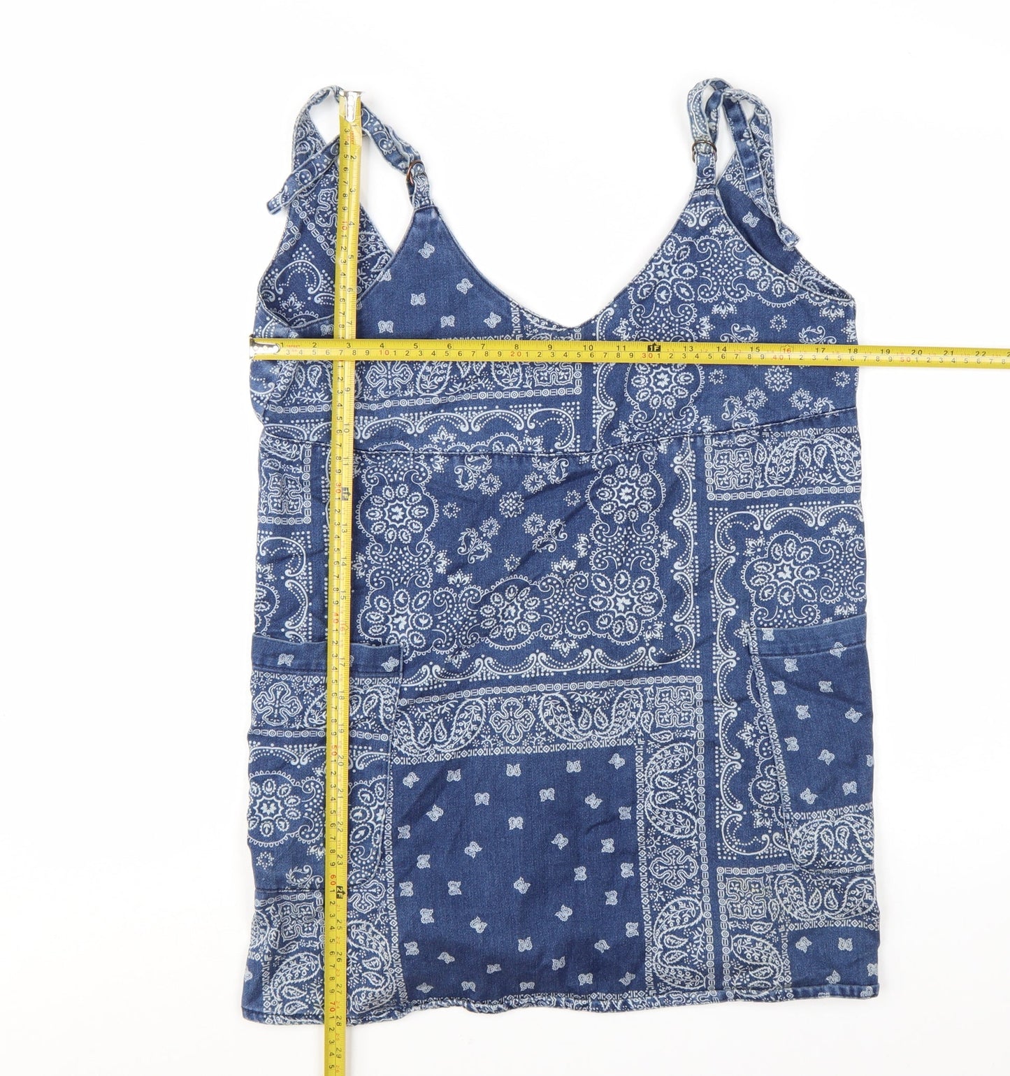 Pull&Bear Women's Blue Paisley Camisole Tank Top Size M Cotton Blend
