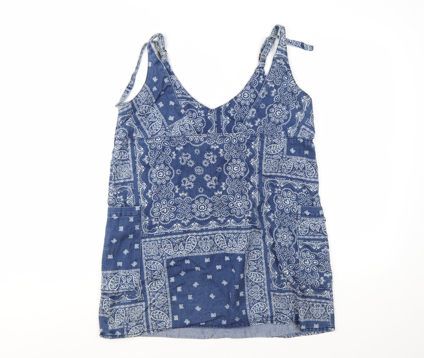 Pull&Bear Women's Blue Paisley Camisole Tank Top Size M Cotton Blend