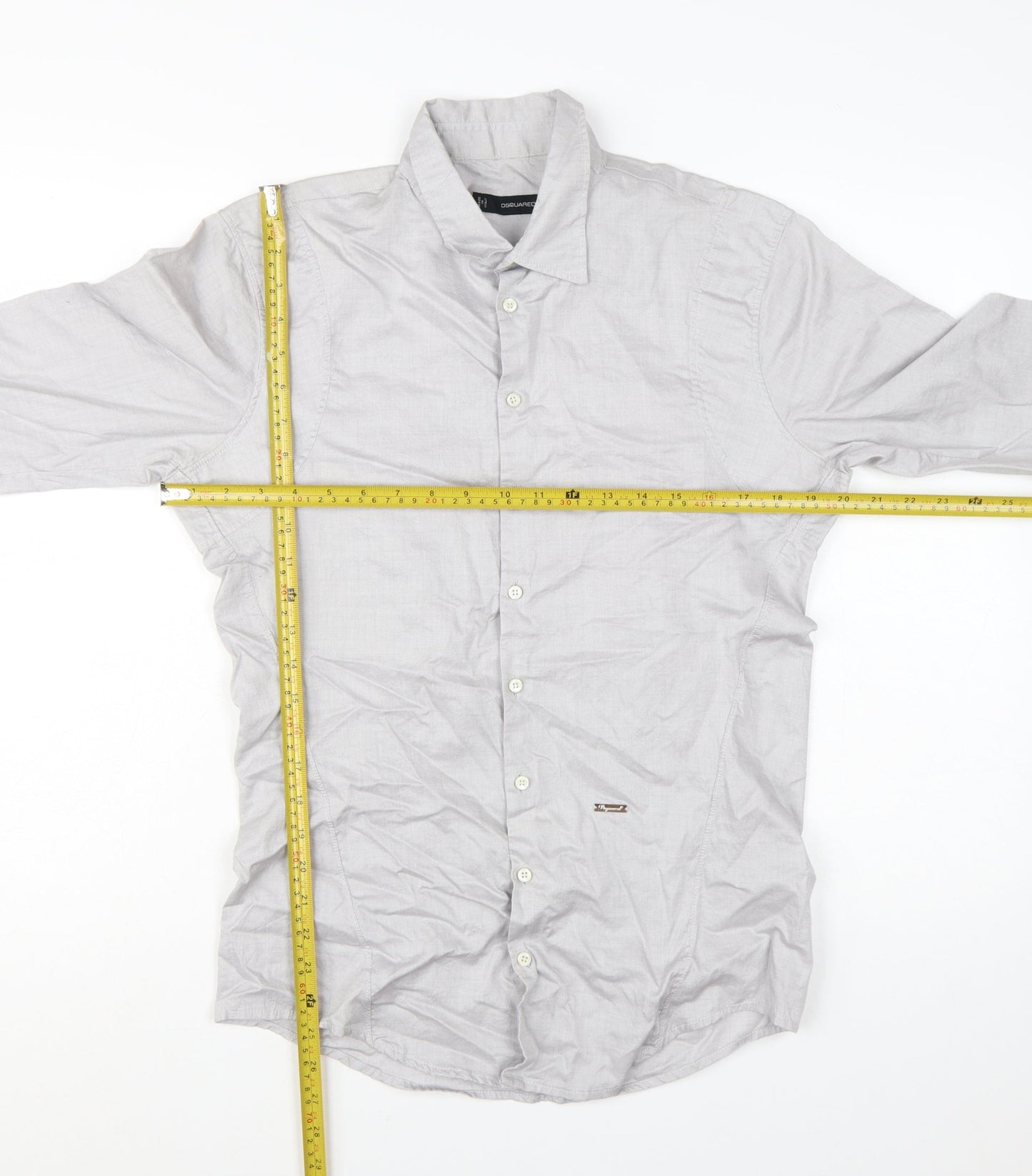 DSQUARED2 Men's Grey Slim Fit Cotton Button-Up Shirt Size 50