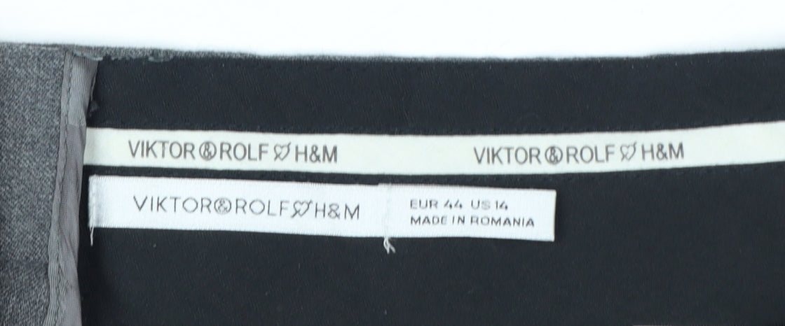 H&M Viktor & Rolf Women's Grey Wool Trousers Size 16 Pleated Workwear