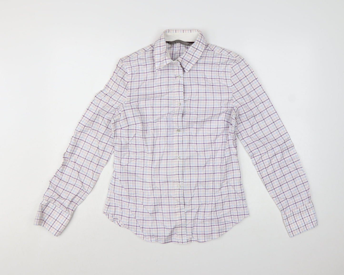ZARA Basic Women's White Check Long Sleeve Button-Up Shirt Size M