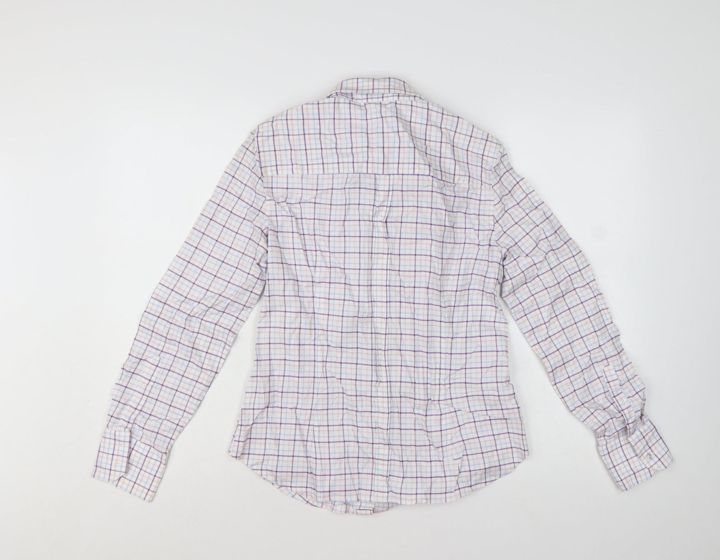 ZARA Basic Women's White Check Long Sleeve Button-Up Shirt Size M