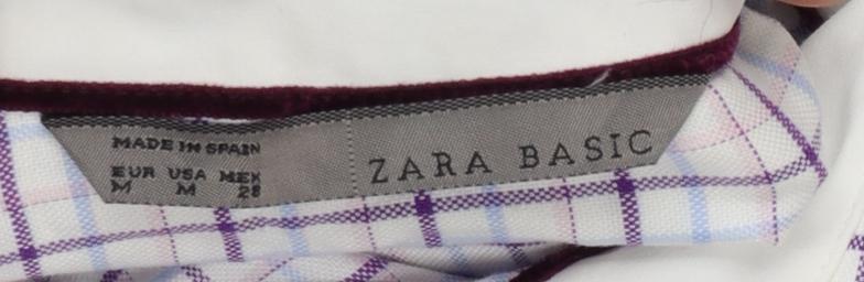 ZARA Basic Women's White Check Long Sleeve Button-Up Shirt Size M
