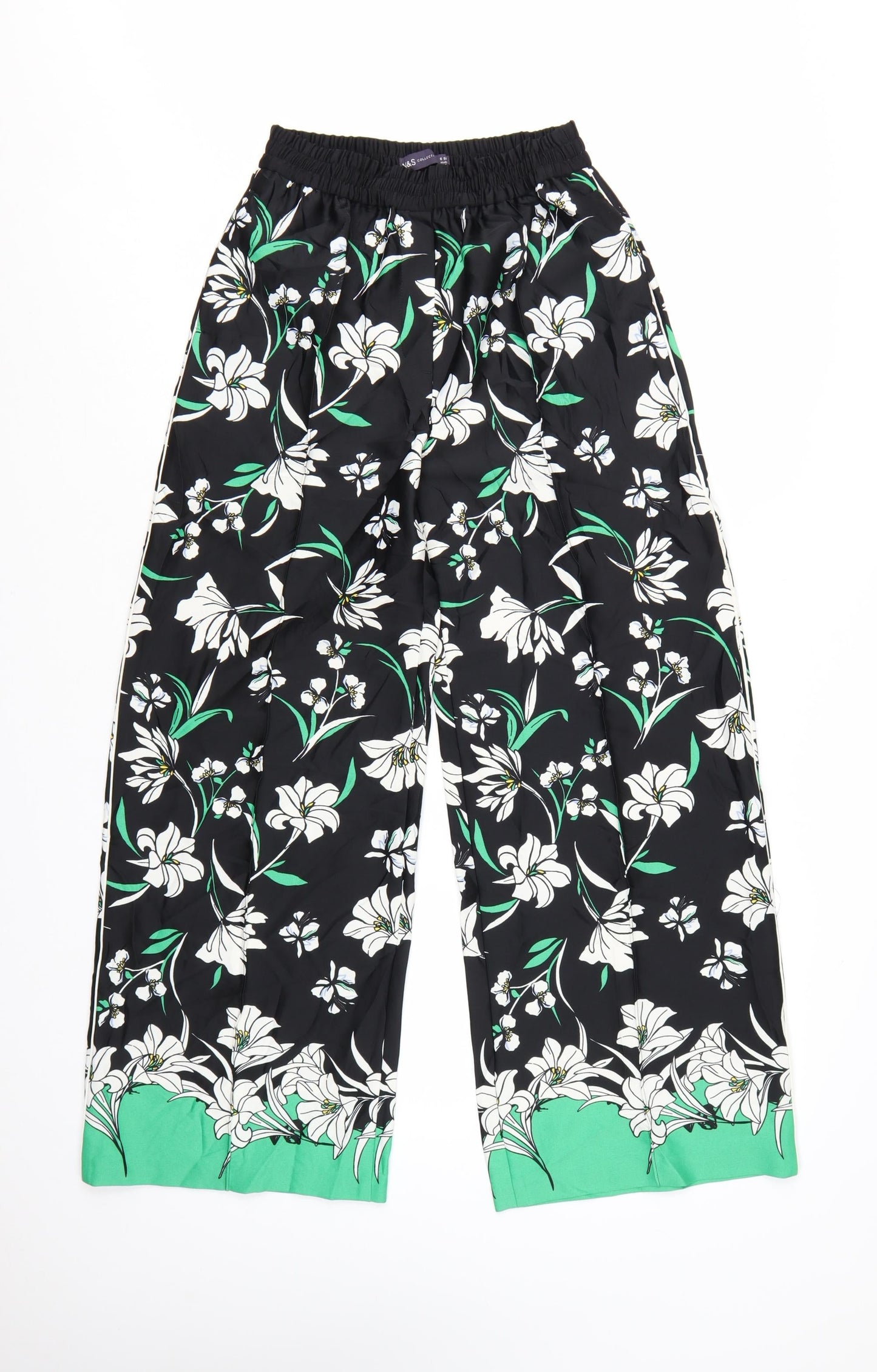 Marks and Spencer Womens Multicoloured Floral Wide-Leg Trousers Size 6