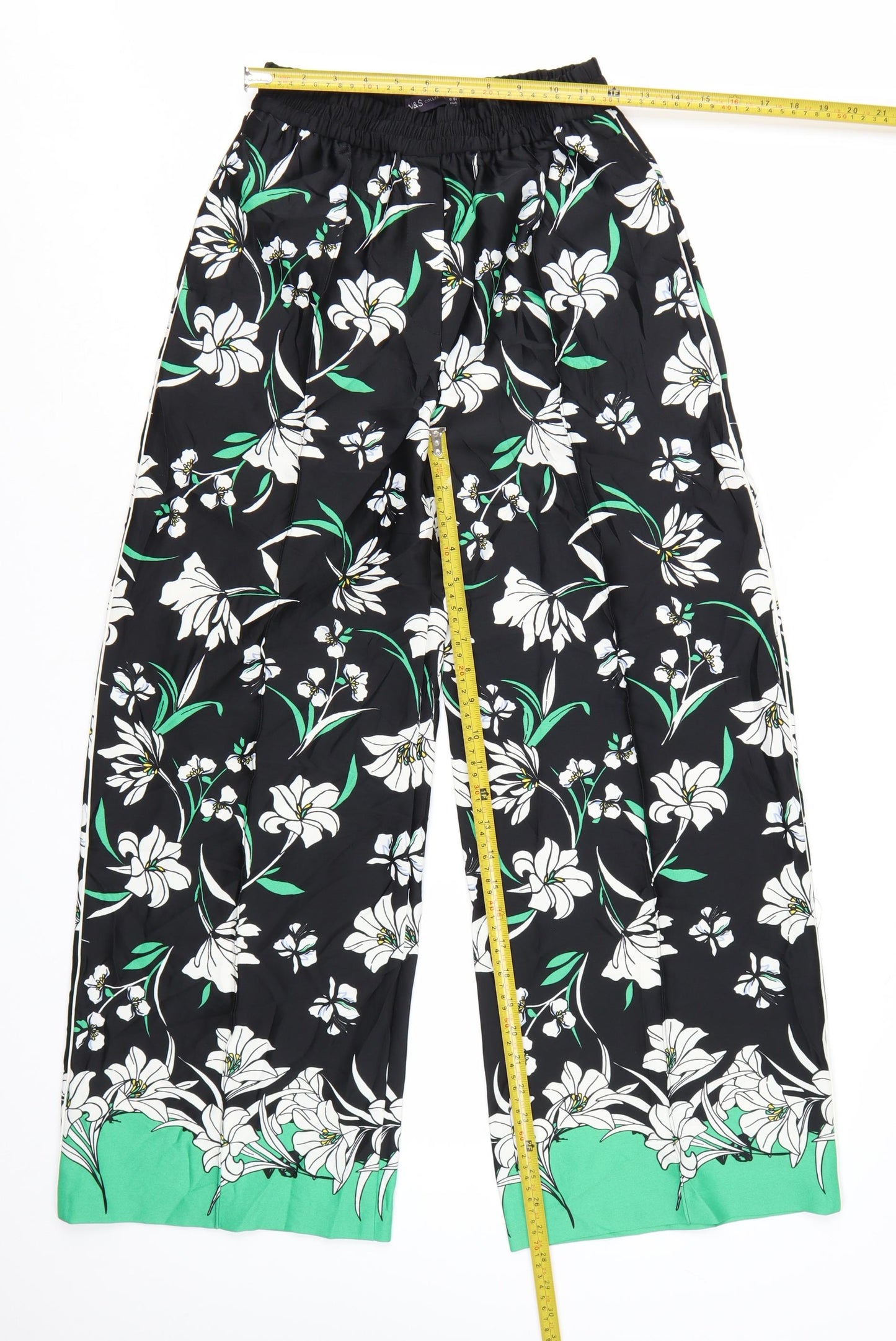 Marks and Spencer Womens Multicoloured Floral Wide-Leg Trousers Size 6