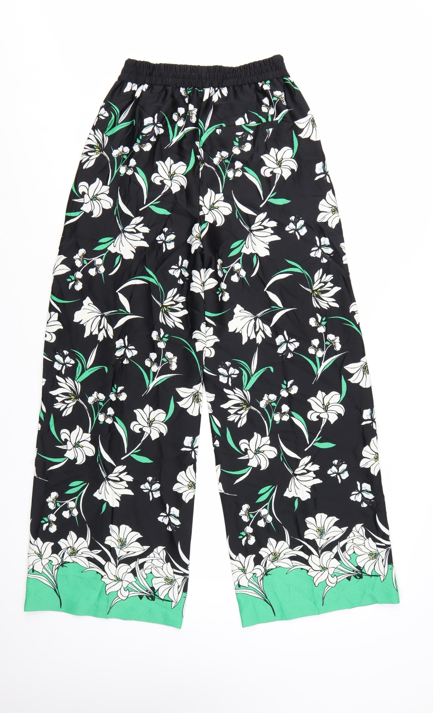 Marks and Spencer Womens Multicoloured Floral Wide-Leg Trousers Size 6