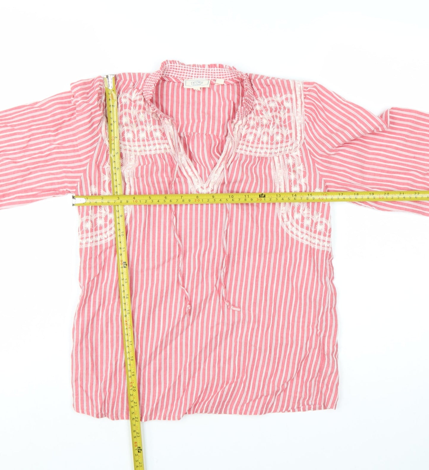 Fat Face Women’s Pink Striped Embroidered Cotton V-Neck Boho Blouse UK 6