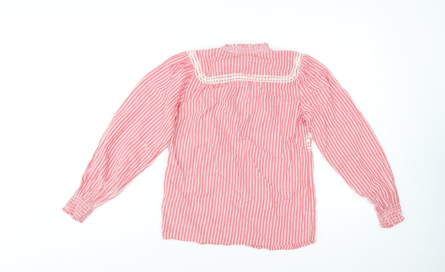 Fat Face Women’s Pink Striped Embroidered Cotton V-Neck Boho Blouse UK 6