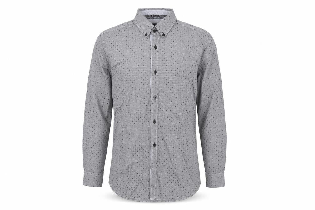 Jeff Banks Men’s Grey Geometric Long Sleeve Cotton Button-Up Shirt L