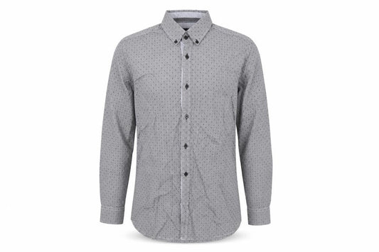Jeff Banks Men’s Grey Geometric Long Sleeve Cotton Button-Up Shirt L