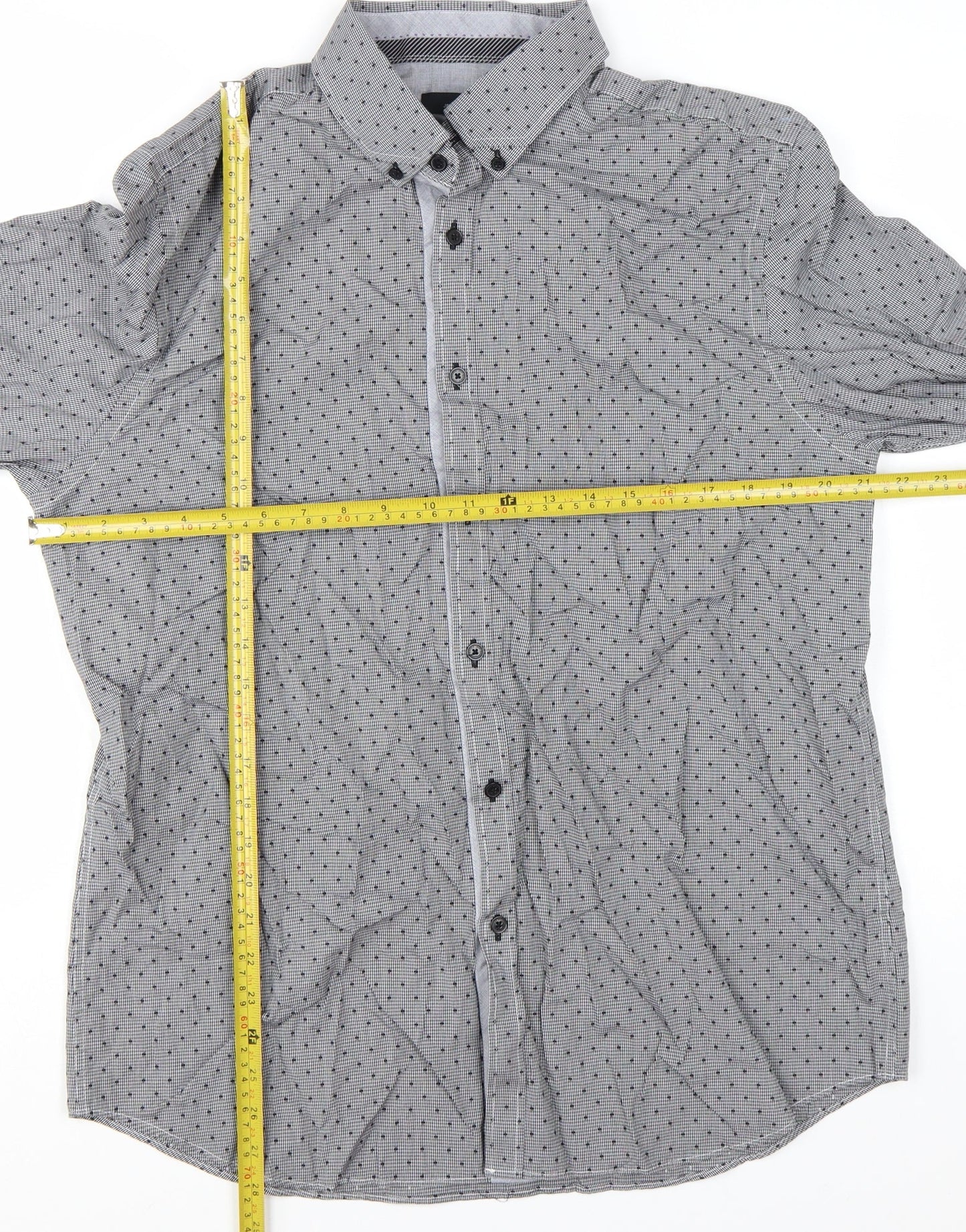 Jeff Banks Men’s Grey Geometric Long Sleeve Cotton Button-Up Shirt L