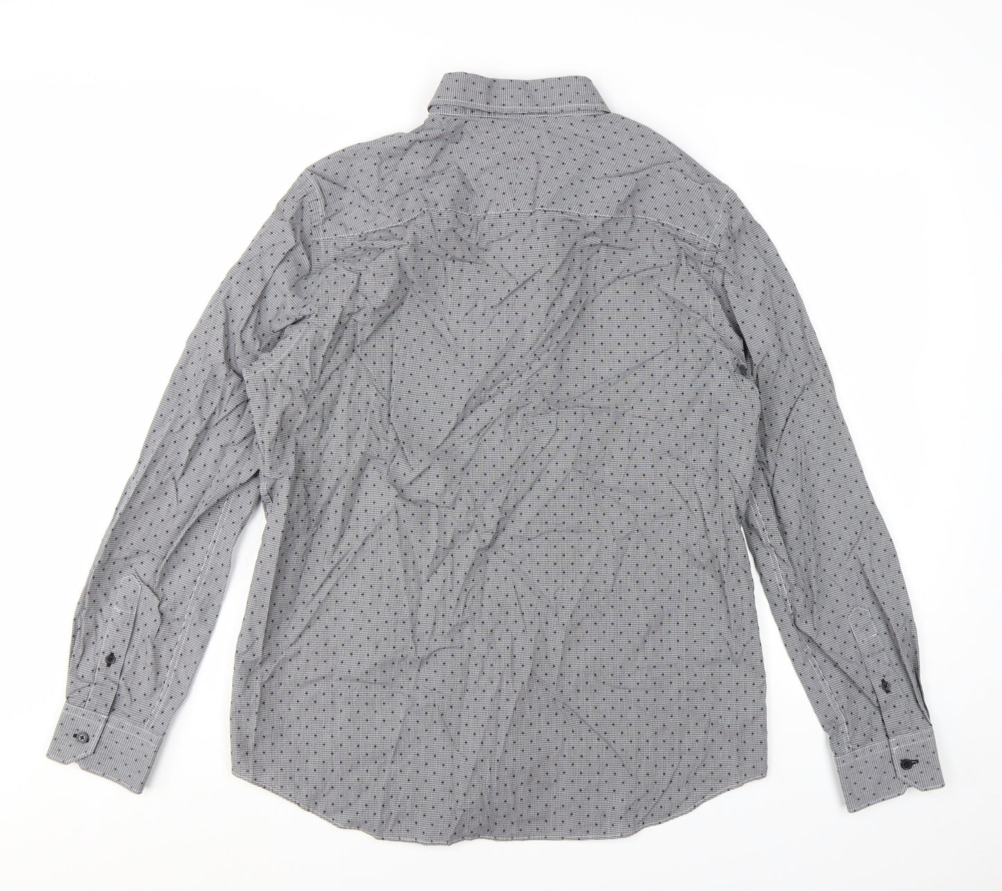 Jeff Banks Men’s Grey Geometric Long Sleeve Cotton Button-Up Shirt L