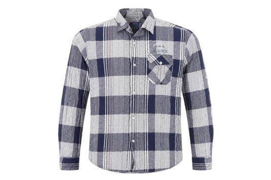 9 Way Men's Blue Check Button-Up Long Sleeve Cotton Shirt 2XL