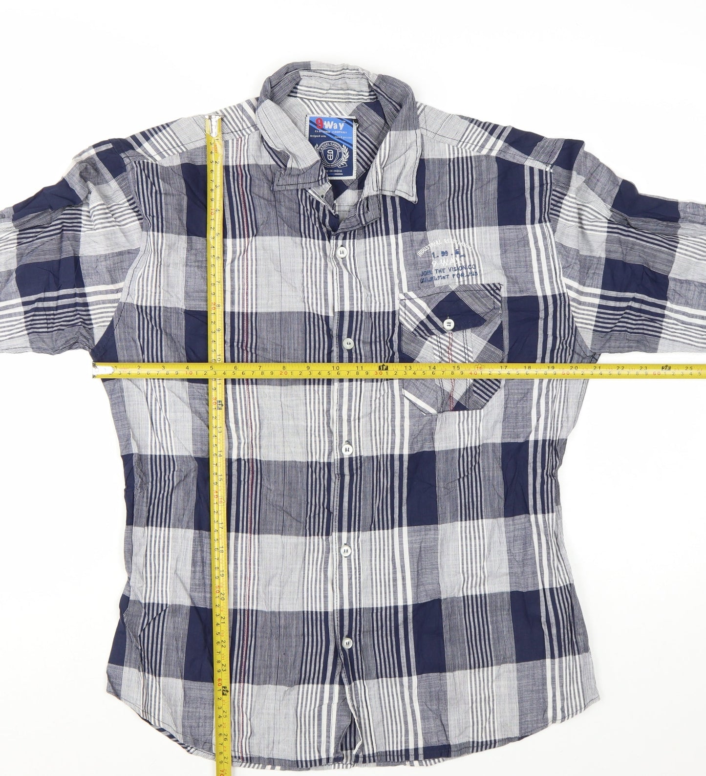 9 Way Men's Blue Check Button-Up Long Sleeve Cotton Shirt 2XL