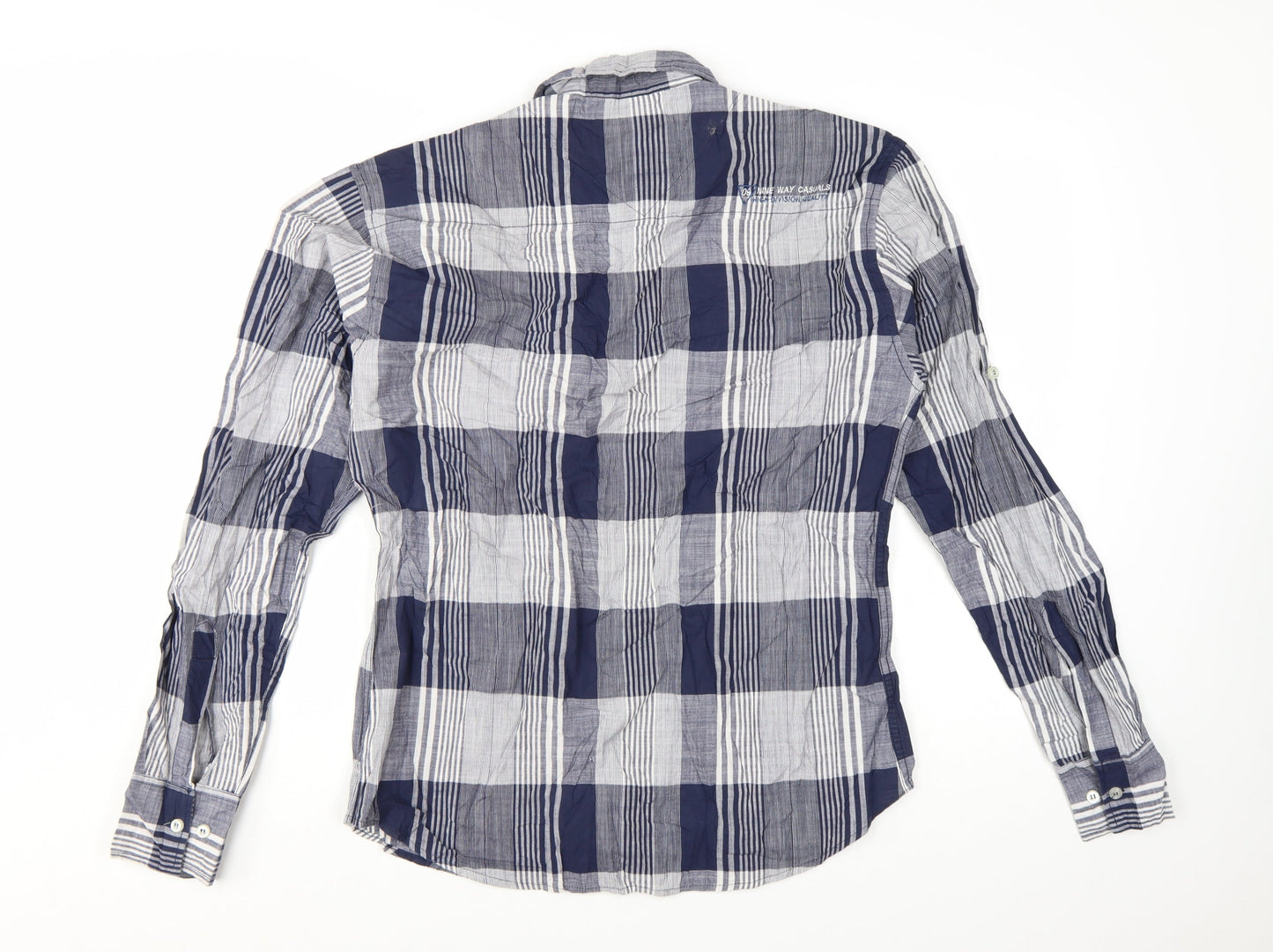 9 Way Men's Blue Check Button-Up Long Sleeve Cotton Shirt 2XL