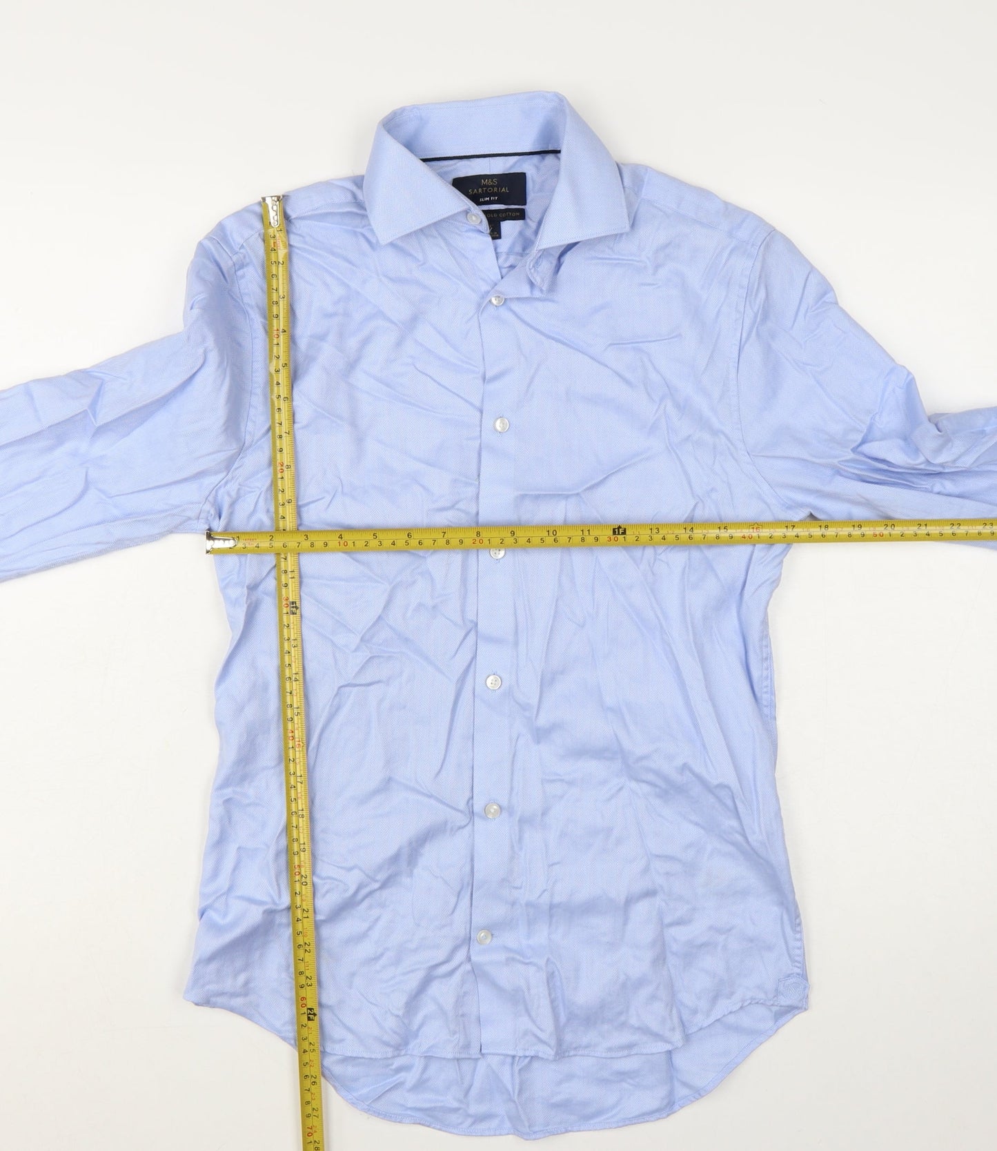Marks and Spencer Men Blue Slim Fit Cotton Long Sleeve Dress Shirt 15in