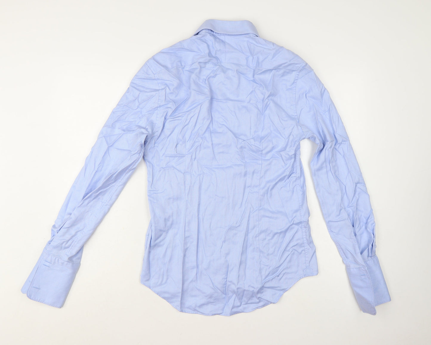 Marks and Spencer Men Blue Slim Fit Cotton Long Sleeve Dress Shirt 15in