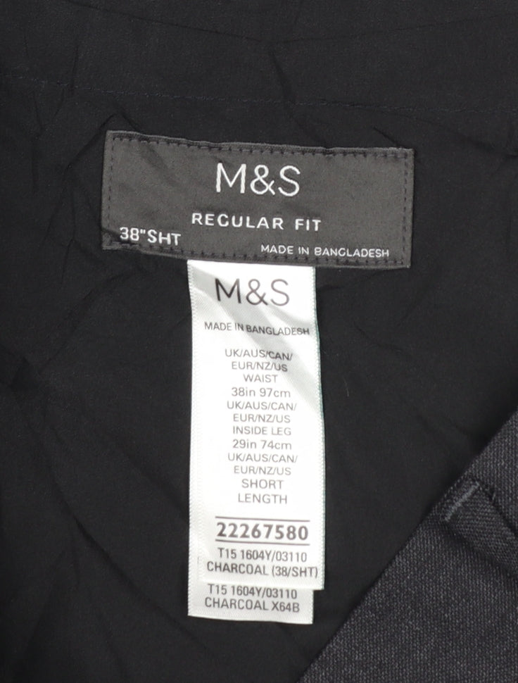 Marks and Spencer Men's Grey Regular Fit Dress Trousers 38W 29L