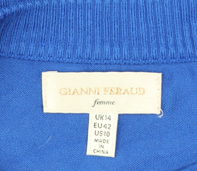 Gianni Feraud Women Blue Crew Neck Viscose Knit Jumper Size 14