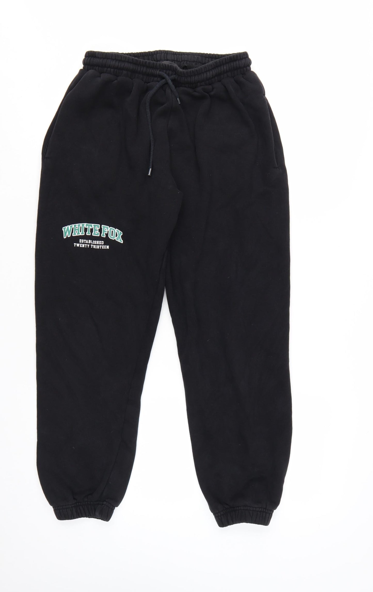 White Fox Women's Black Small Jogger Sweatpants with Logo Print