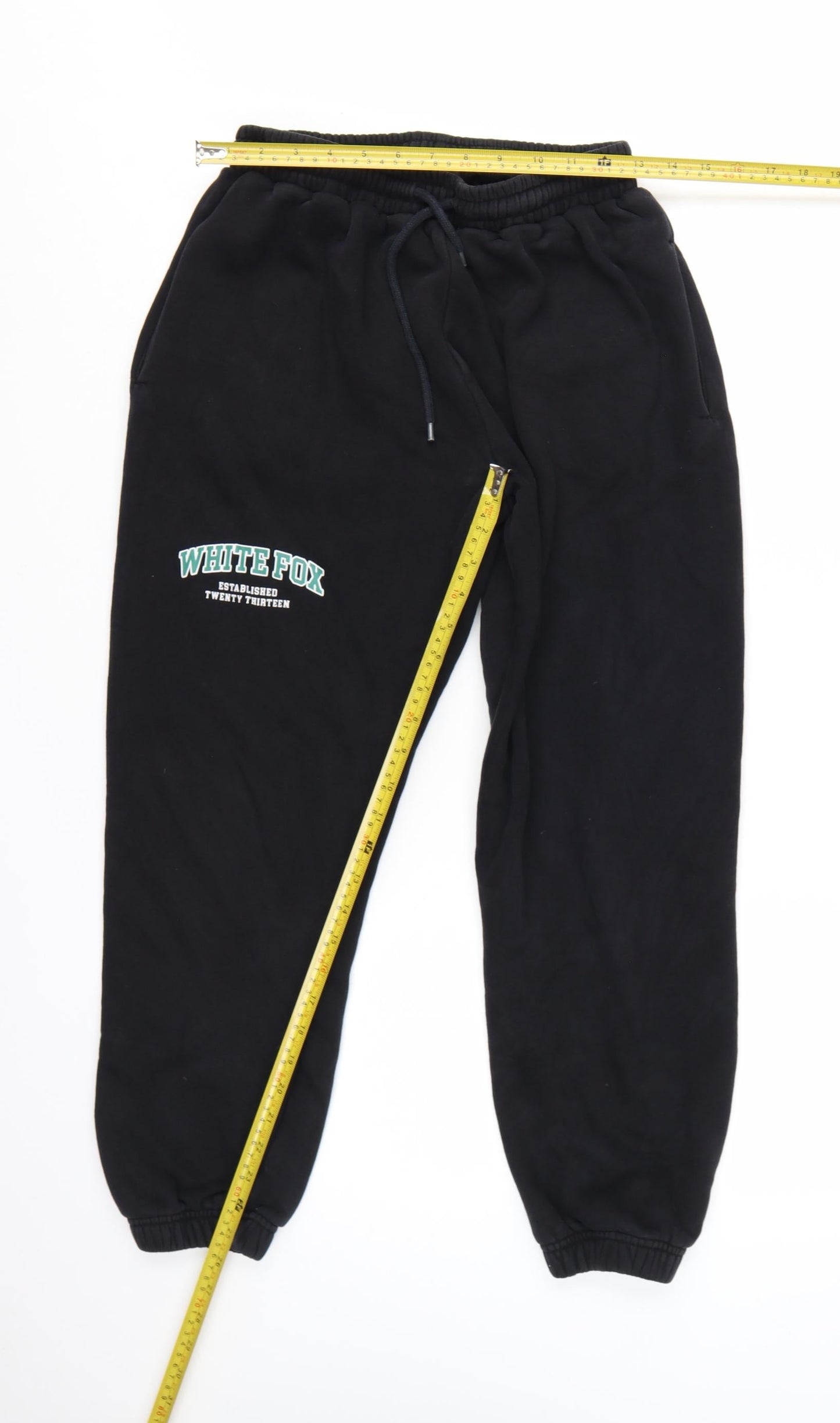 White Fox Women's Black Small Jogger Sweatpants with Logo Print