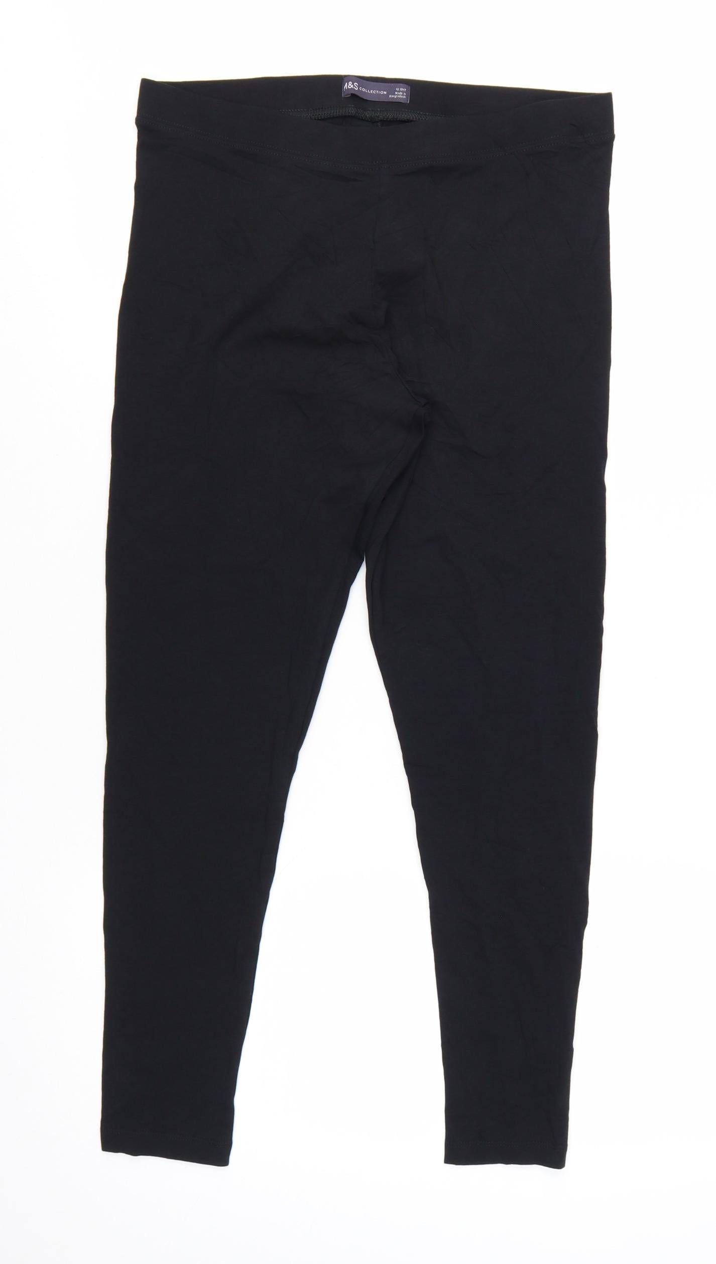 Marks and Spencer Women's Black Cotton Stretch Ankle Leggings Size 12