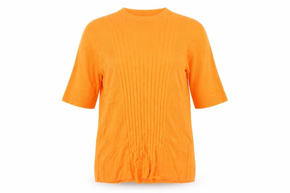 Marks & Spencer Women Orange Ribbed V-Neck 3/4 Sleeve Jumper Size L