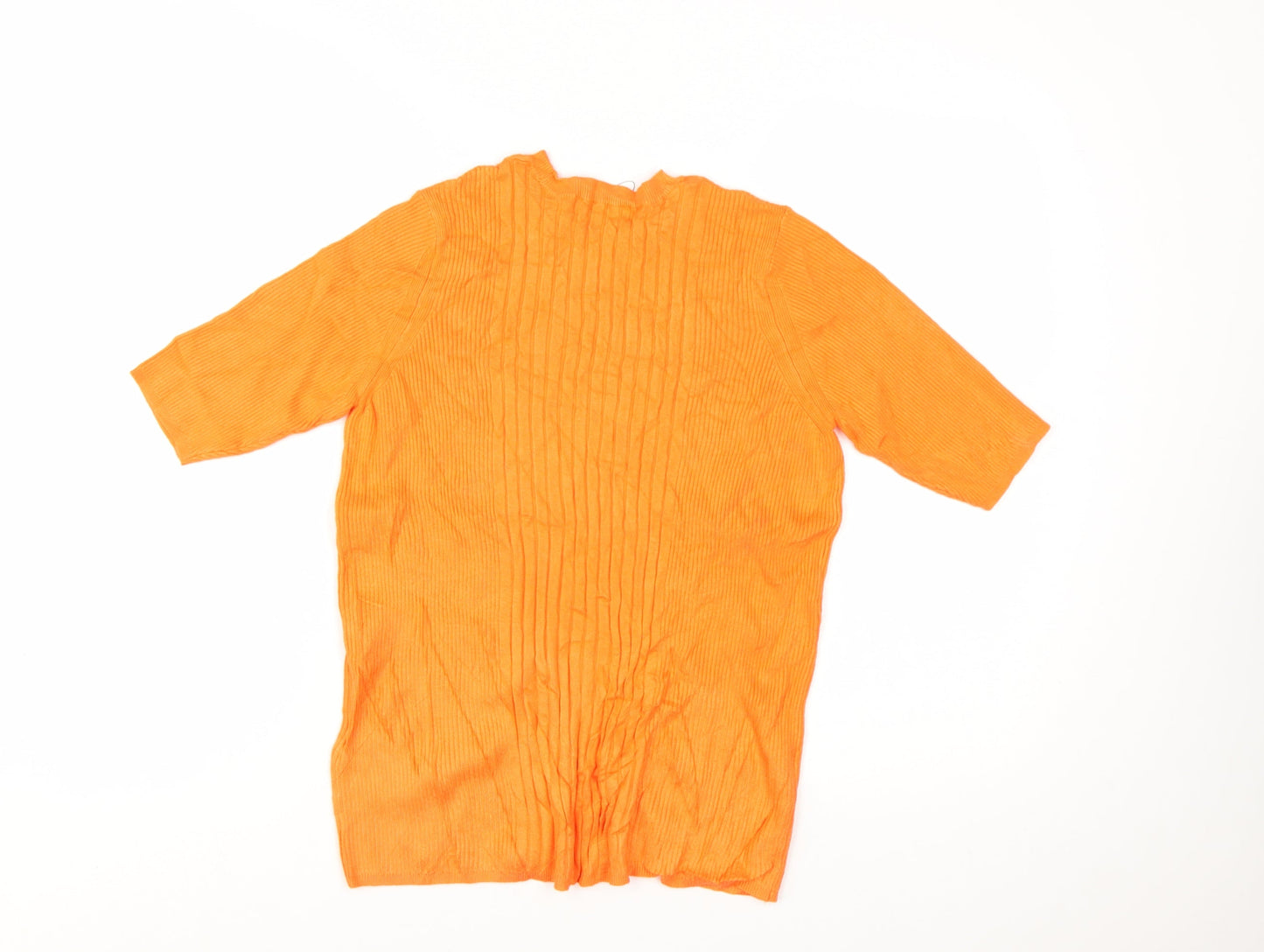 Marks and Spencer Women Orange Ribbed V-Neck 3/4 Sleeve Jumper Size L