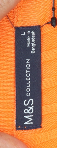 Marks and Spencer Women Orange Ribbed V-Neck 3/4 Sleeve Jumper Size L