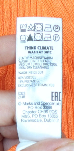 Marks and Spencer Women Orange Ribbed V-Neck 3/4 Sleeve Jumper Size L