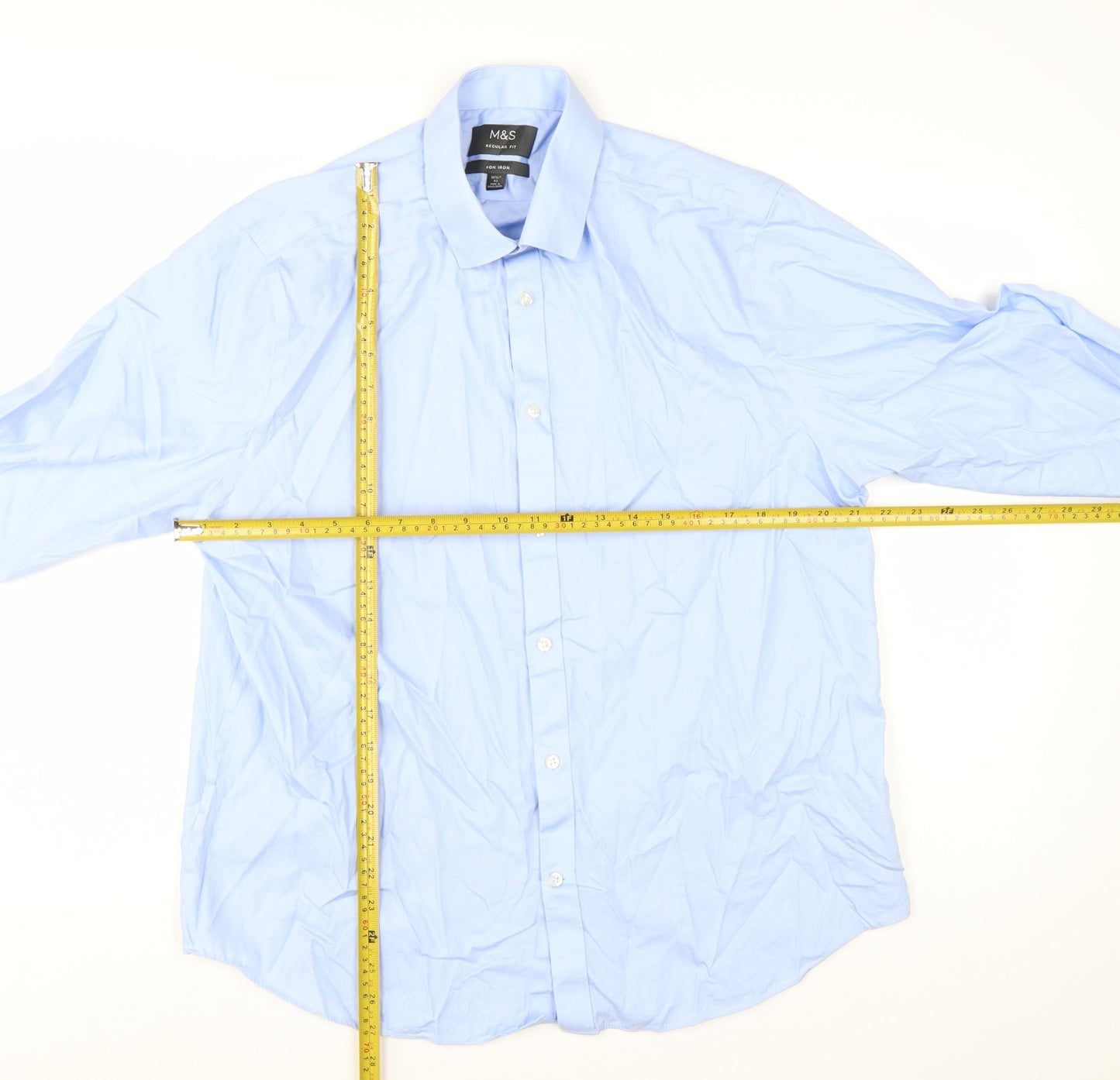 Marks and Spencer Men's Blue Regular Fit Non-Iron 16.5in Shirt