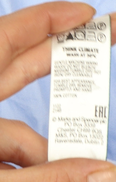 Marks and Spencer Men's Blue Regular Fit Non-Iron 16.5in Shirt