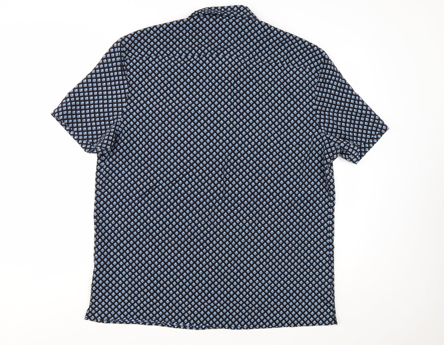 Marks and Spencer Mens Blue Geometric Short Sleeve Button-Up Shirt XL