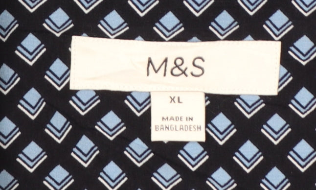 Marks and Spencer Mens Blue Geometric Short Sleeve Button-Up Shirt XL
