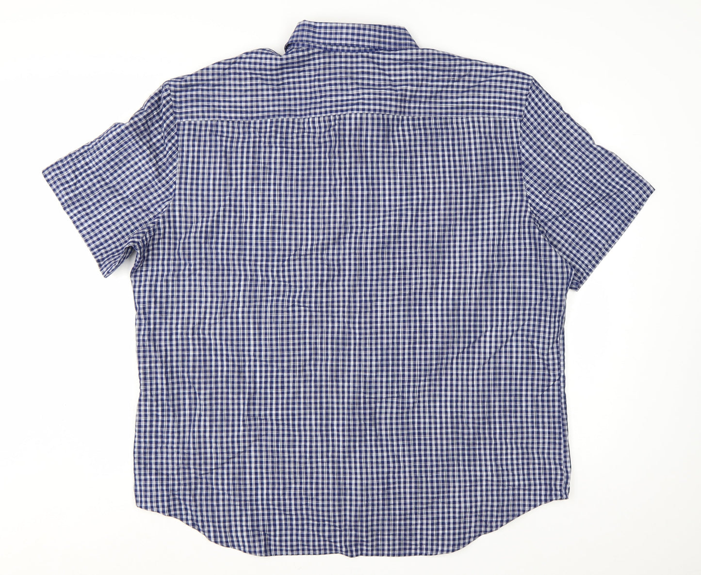 Marks and Spencer Men's Blue Checked Short Sleeve Button-Up Shirt XL