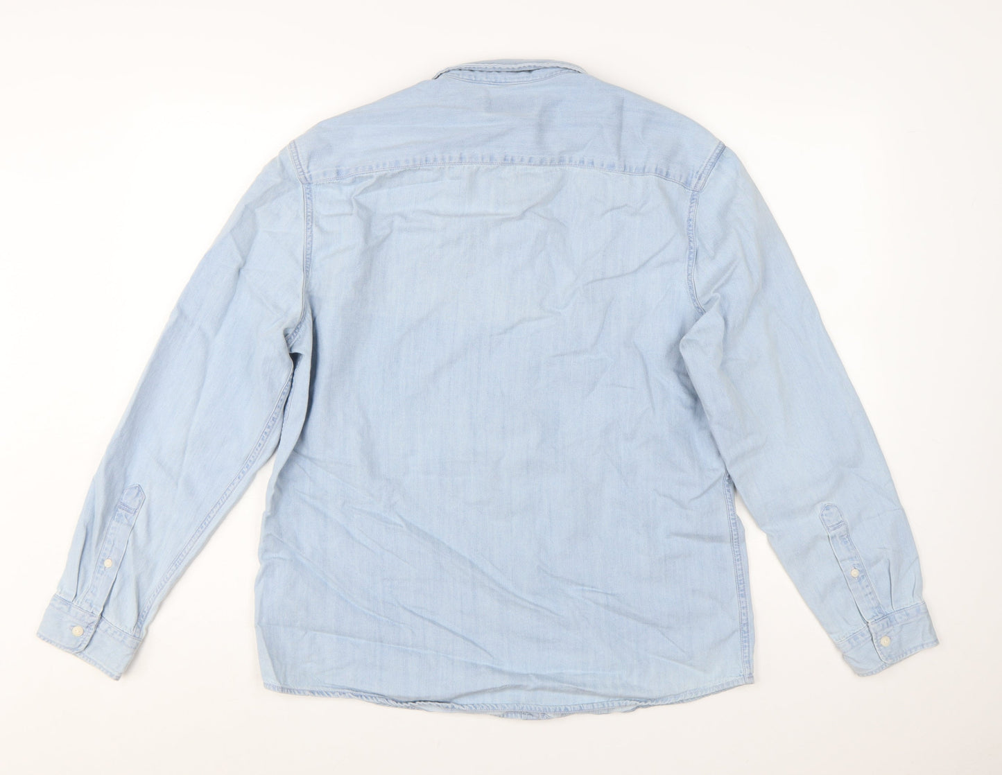 Marks and Spencer Men's Blue Pure Cotton Long Sleeve Casual Shirt L