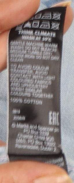 Marks and Spencer Men's Blue Pure Cotton Long Sleeve Casual Shirt L