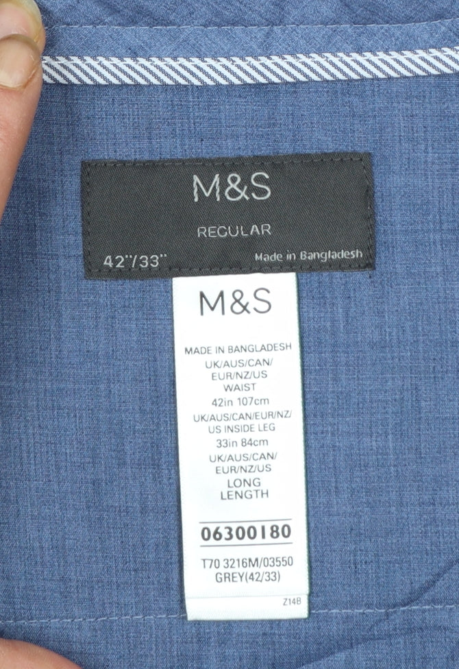 Marks and Spencer Men's Grey Regular Fit Trousers 42L